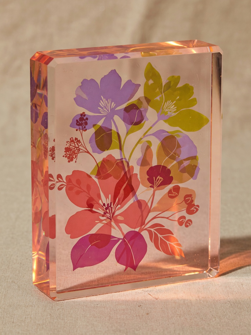 Thick acrylic block with laminated colour layers