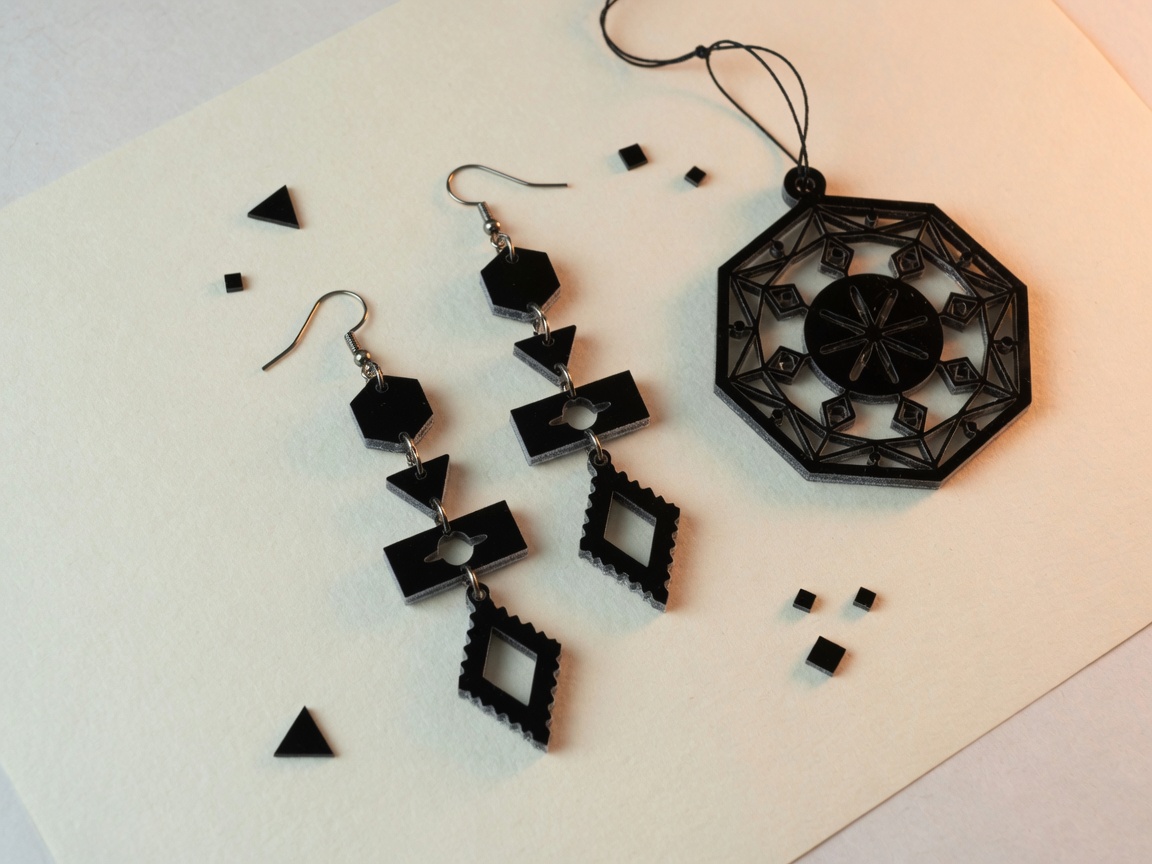 Laser-cut black acrylic pieces