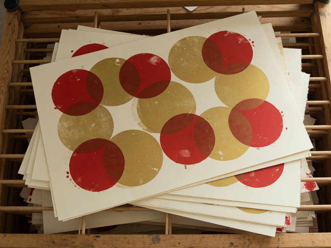 Stack of two-colour silkscreen prints