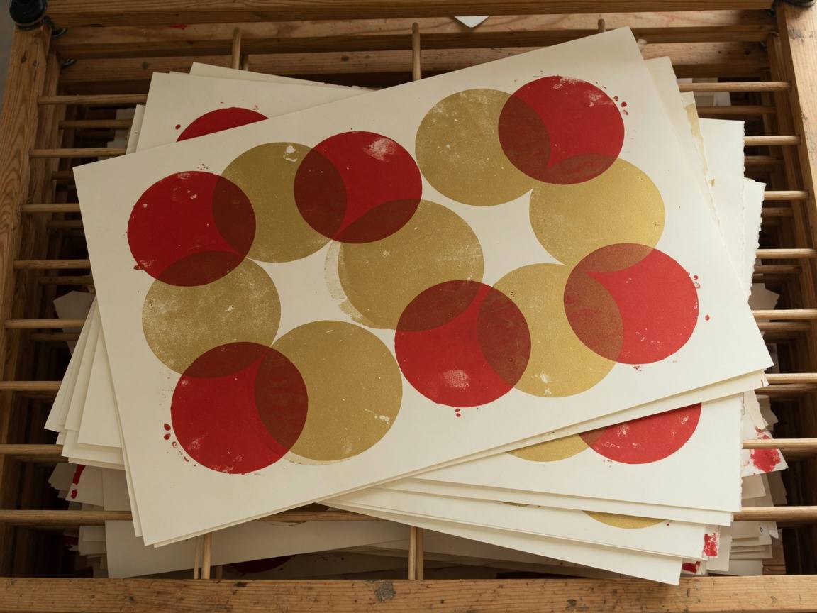Stack of two-colour silkscreen prints